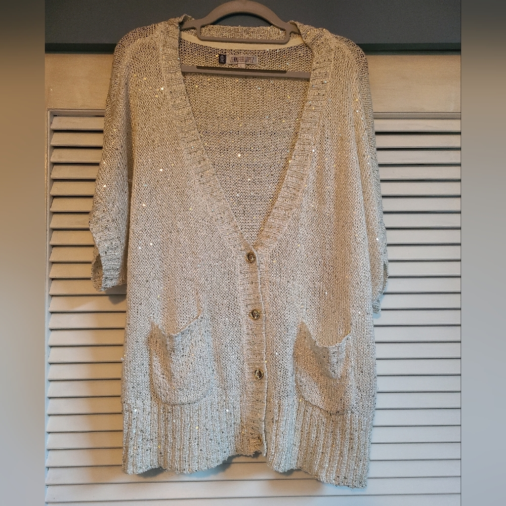 Jennifer Lopez cream and gold cardigan | Size Large